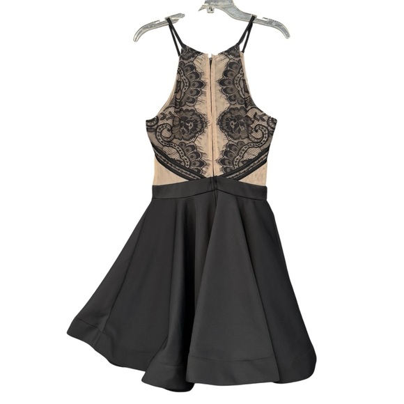 Jodi Kristopher Black Nude Lace Dress Sz 5 Fit & Flare Halter Skater - Picture 2 of 7